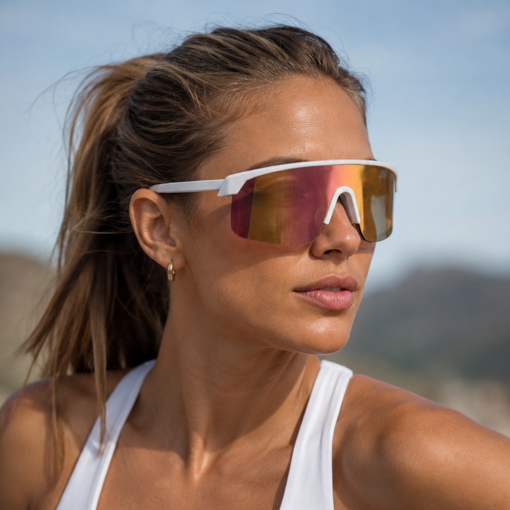 Sport Mirrored Sunglasses with White Frame